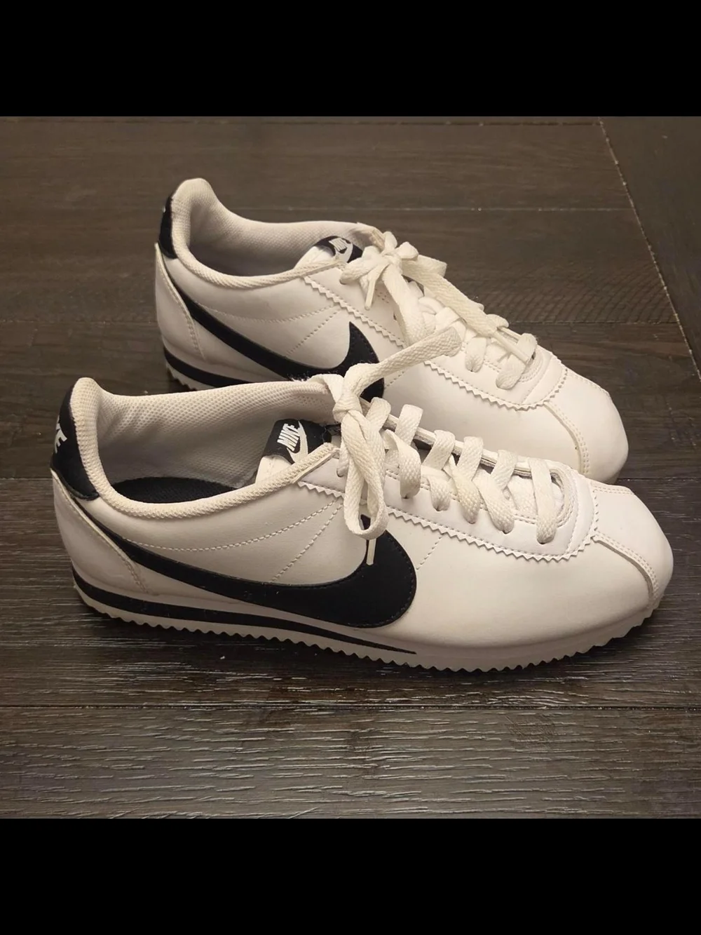 Nike Classic Cortez White Sneakers with Black Swoosh - Picture 3 of 6